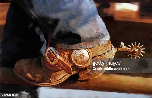 Weathered cowboy boot photographed and digitally enhanced at annual cowboy rodeo in Houston, Texas..