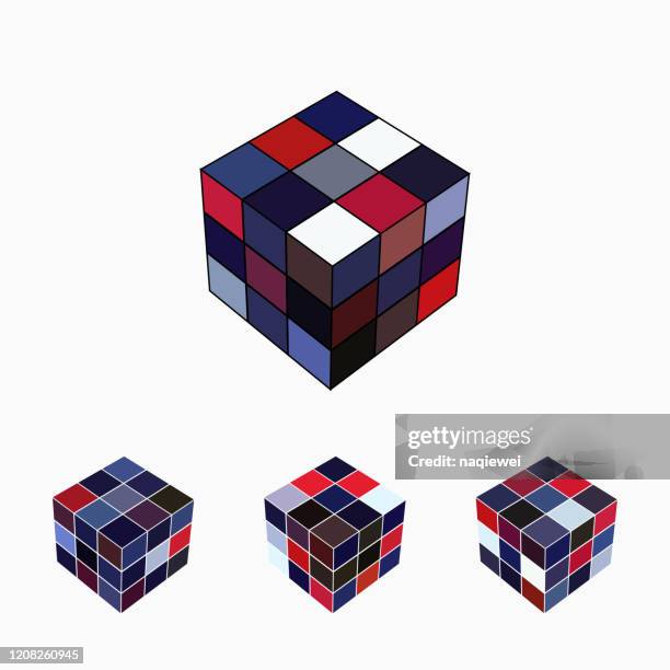 vector cube icon collection - rubics cube stock illustrations