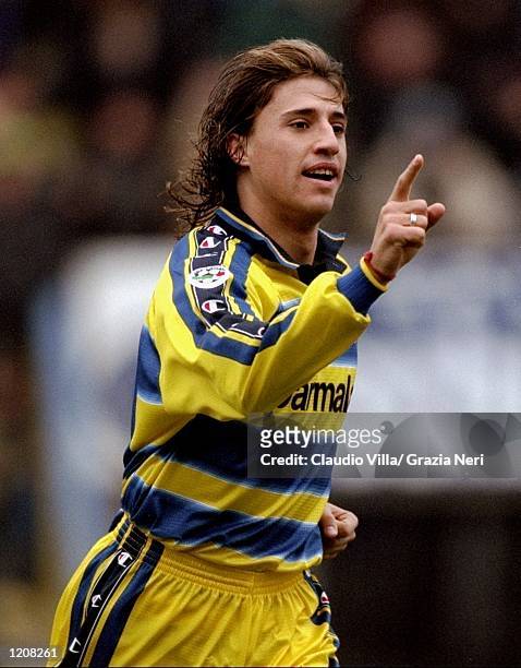 Hernan Crespo of Parma celebrates during the Serie A match against Torino played at the Stadio Tardini in Parma, Italy. Parma won the game 4-1. \...