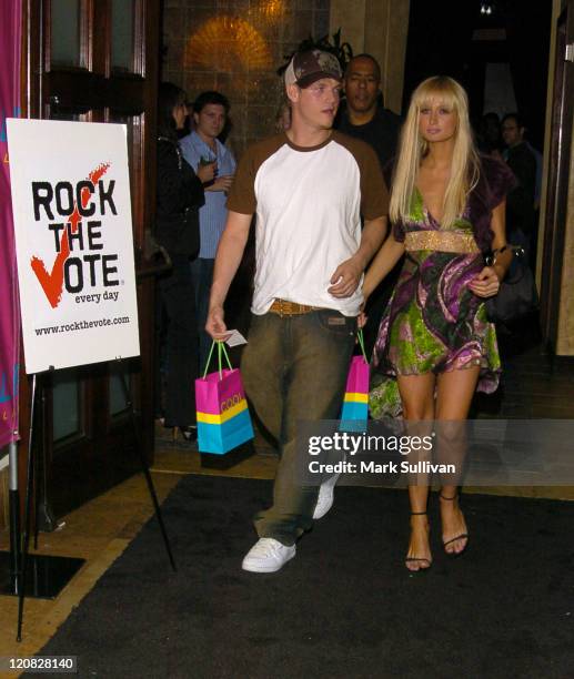 Nick Carter and Paris Hilton during Ralph Lauren Fragrances Honors Rock The Vote Hosted by Shane West and Hollywood Agent Eric Podwall - Arrivals at...