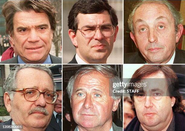 Montage de 6 photos d'archives de : Bernard Tapie, ancien président de l'OM, Alain Laroche, ancien directeur administratif et financier du club,...