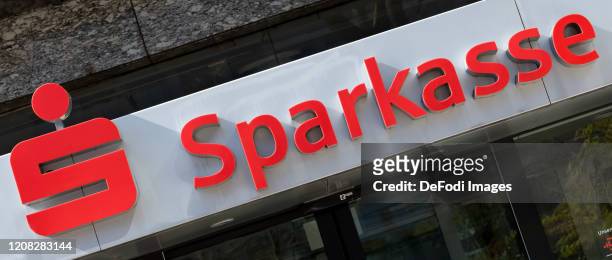 The logo of Sparkasse is seen on the facade of a Sparkasse branch on March 24, 2020 in Dortmund, Germany.