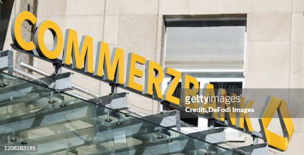The logo of Commerzbank is seen on the facade of a Commerzbank branch on March 24, 2020 in Dortmund, Germany.