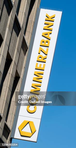The logo of Commerzbank is seen on the facade of a Commerzbank branch on March 24, 2020 in Dortmund, Germany.