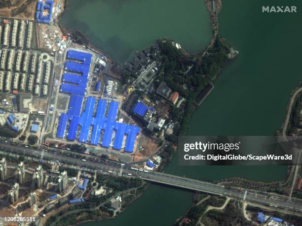 Maxar satellite imagery of Huoshenshan Hospital, Wuhan China after constructionof the COVID-19 medical buildings. Please use: Satellite image 2020...