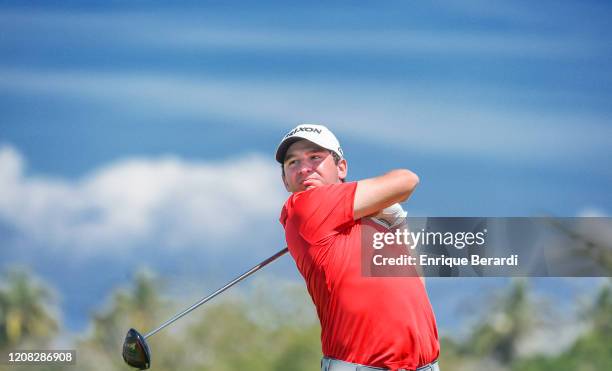 Alejandro Tosti of Argentina hits his tee shot on the ninth hole during the third round of the Estrella del Mar Open at Estrella del Mar Golf &...