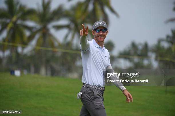 Tano Goya of Argentina waves during the final round of the Estrella del Mar Open at Estrella del Mar Golf & Beach, on March 8, 2020 in Mazatlan,...