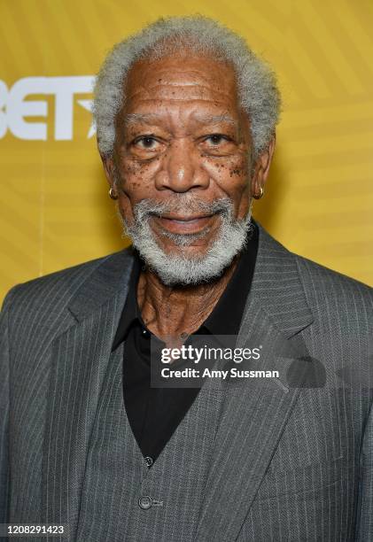 Morgan Freeman backstage during the American Black Film Festival Honors Awards Ceremony at The Beverly Hilton Hotel on February 23, 2020 in Beverly...