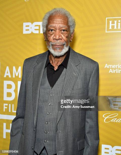 Morgan Freeman backstage during the American Black Film Festival Honors Awards Ceremony at The Beverly Hilton Hotel on February 23, 2020 in Beverly...