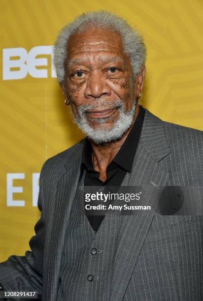 Morgan Freeman backstage during the American Black Film Festival Honors Awards Ceremony at The Beverly Hilton Hotel on February 23, 2020 in Beverly...