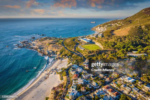 camps bay cape town clifton scenic aerial view south africa - signal hill cape town stock pictures, royalty-free photos & images