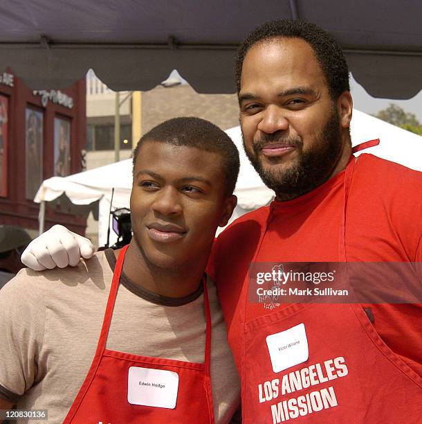 Edwin Hodge and Victor Williams during Los Angeles Mission 2004 Easter Celebration at Downtown Los Angeles in Los Angeles, California, United States.