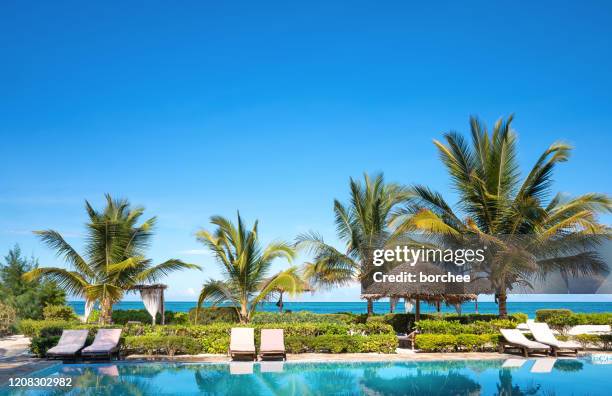 zwembad aan het strand - hotel stockfoto's en -beelden