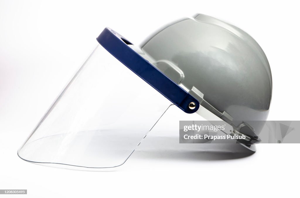 Plastic protective face shield. Isolated on white background