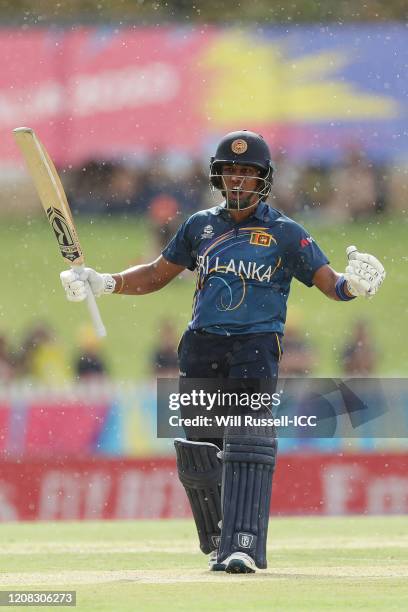 Chamari Athapaththu of Sri Lanka celebrates after reaching her half century during the ICC Women's T20 Cricket World Cup match between Australia and...