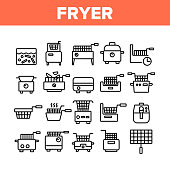 Fryer Electronic Tool Collection Icons Set Vector
