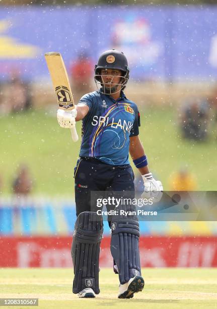 Chamari Athapaththu of Sri Lanka celebrates after reaching her half century during the ICC Women's T20 Cricket World Cup match between Australia and...