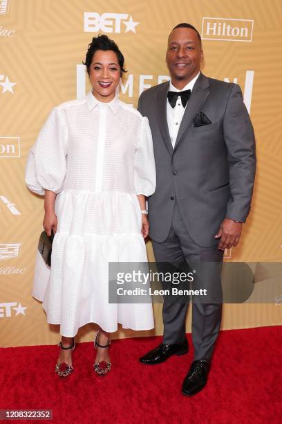 Roxanne Taylor and Deon Taylor attends American Black Film Festival Honors Awards Ceremony at The Beverly Hilton Hotel on February 23, 2020 in...