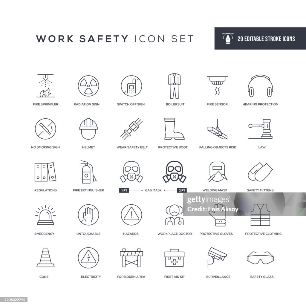 Icone della linea del tratto modificabile di Sicurezza sul lavoro