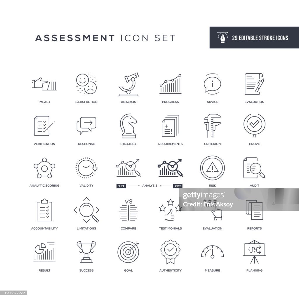 Iconos de línea de trazo editables de evaluación