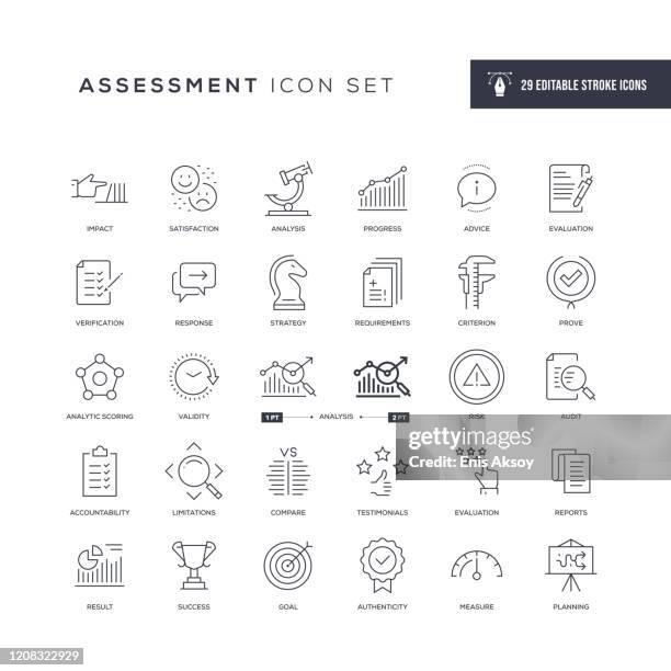 ilustrações, clipart, desenhos animados e ícones de avaliar ícones de linha de traçado editados - audit