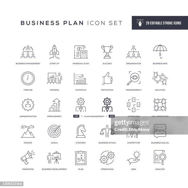 business plan editable stroke line icons - product development process flowchart stock illustrations