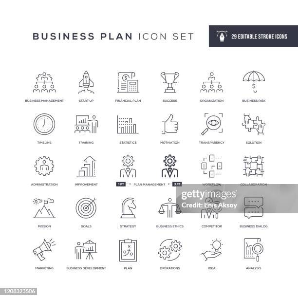 business plan editable stroke line icons - chess championship stock illustrations