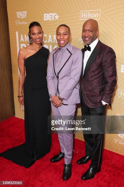 Nicole Friday, Lena Waithe and Jeff Friday attend American Black Film Festival Honors Awards Ceremony at The Beverly Hilton Hotel on February 23,...