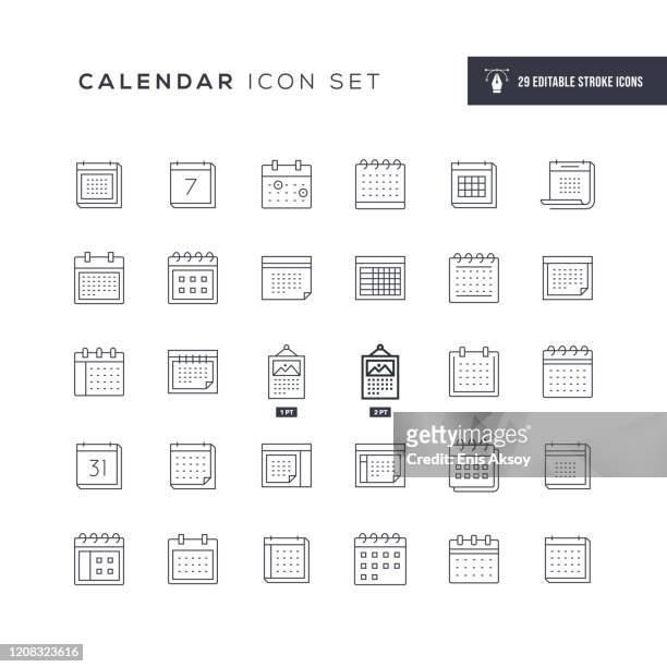 ilustraciones, imágenes clip art, dibujos animados e iconos de stock de calendario iconos de línea de trazo editable - agenda icon