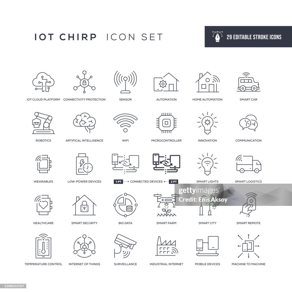 Iconos de línea de trazo editables de Internet de las cosas