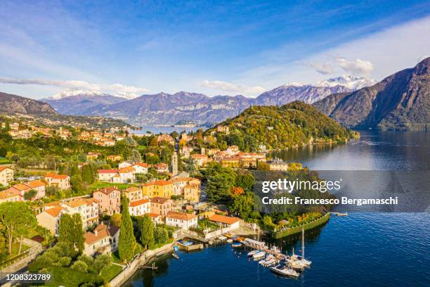 aerial view of the traditional village of lenno. - lombardei stock-fotos und bilder