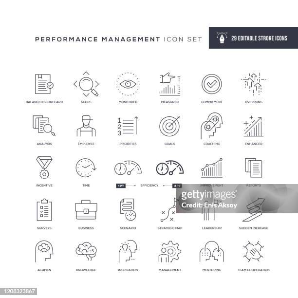 performance management editable stroke line icons - wisdom stock illustrations