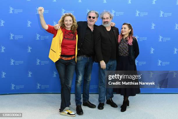 Corinne Masiero, directors Benoit Delepine and Gustave Kervern and Blanche Gardin pose at the "Delete History" photo call during the 70th Berlinale...