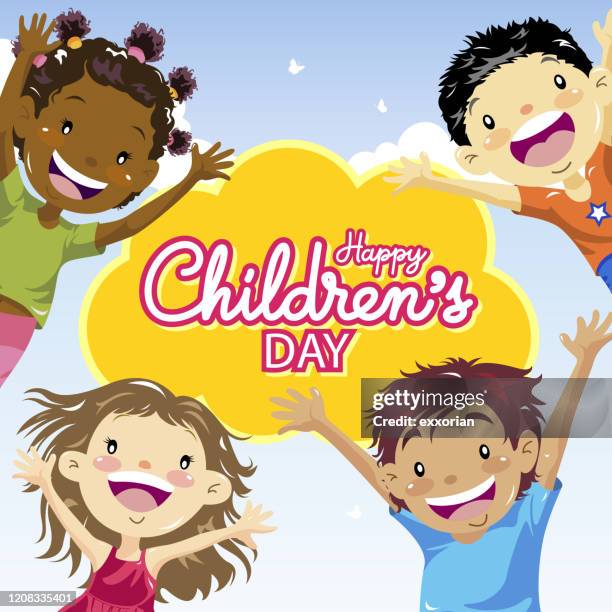 children's day celebration - international day four stock illustrations