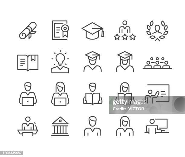 education and students icons - classic line series - graduation hat stock-grafiken, -clipart, -cartoons und -symbole