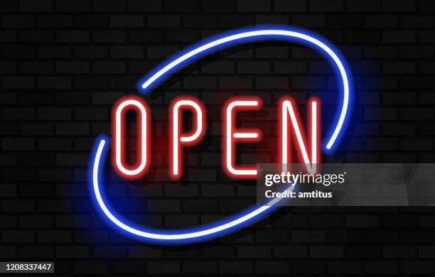 neon open sign oval - laser stock illustrations