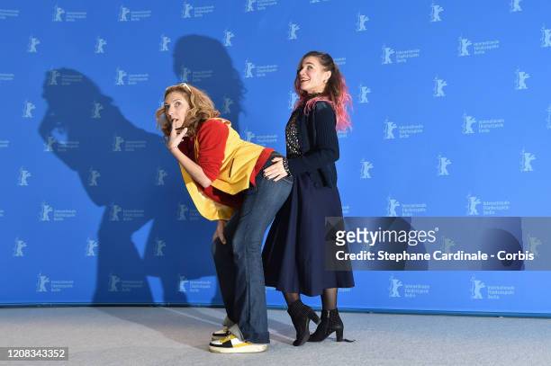 Corinne Masiero and Blanche Gardin pose at the "Delete History" photo call during the 70th Berlinale International Film Festival Berlin at Grand...