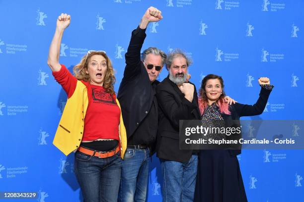 Corinne Masiero, directors Benoit Delepine and Gustave Kervern and Blanche Gardin pose at the "Delete History" photo call during the 70th Berlinale...