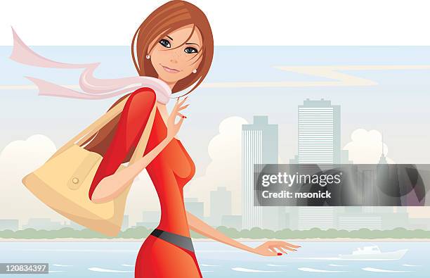 woman with handbag - handbag stock illustrations