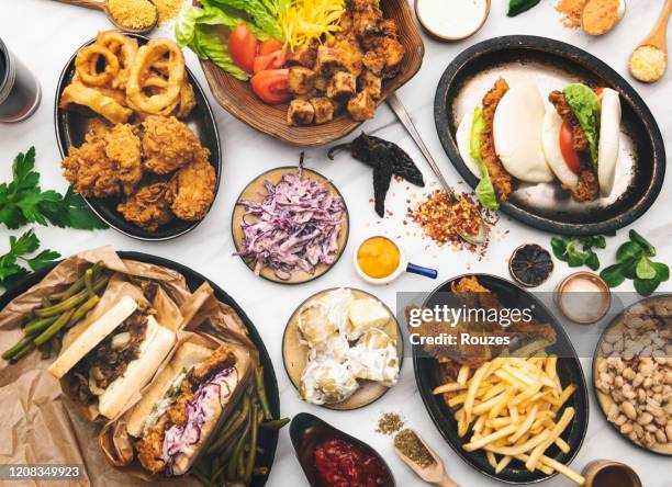 enjoying dinner - french fries top view stock pictures, royalty-free photos & images