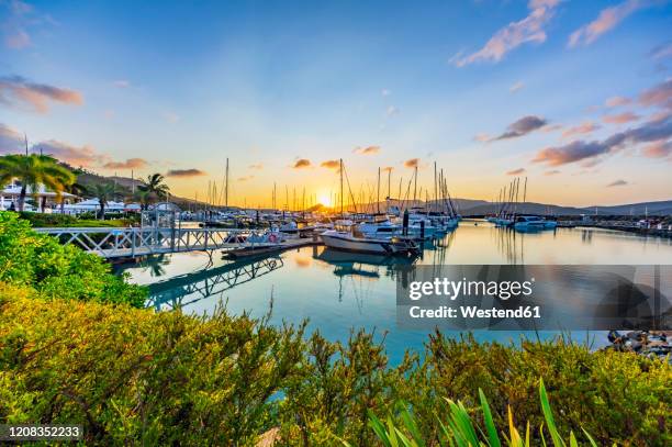 australia, queensland, boats in harbor near airlie beach - whitsunday island stock-fotos und bilder