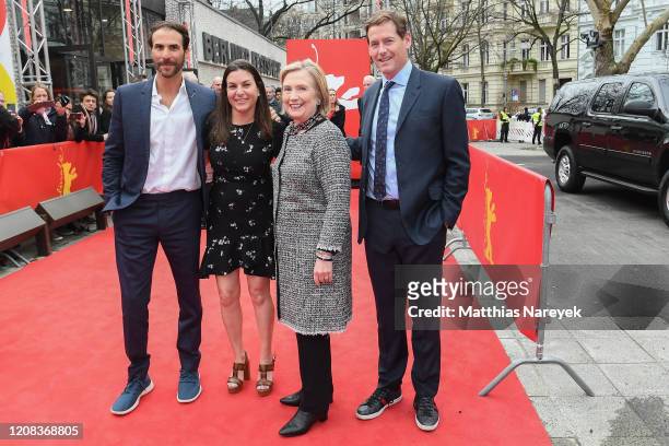 Ben Silverman, Nanette Burstein, former First Lady Hillary Rodham Clinton and Howard Owens pose at the "Hillary" premiere during the 70th Berlinale...