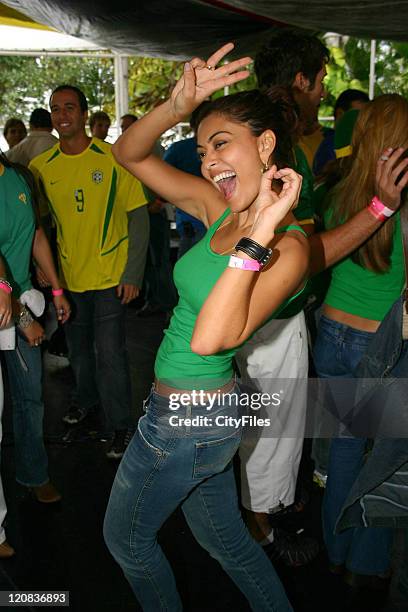 Brazilian actress Juliana Paes , Karina Bacchi and Fernanda Paes Leme watching Brazil vs Ghana