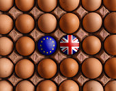 European Union and British UK england flags on eggs