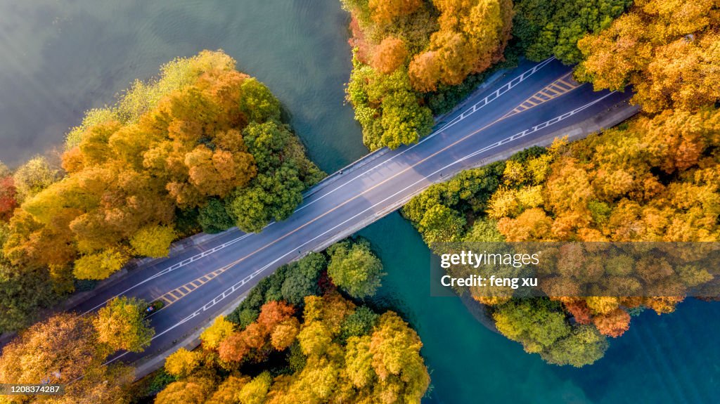 Aerial View Of hangzhou Yanggong dike At Dust