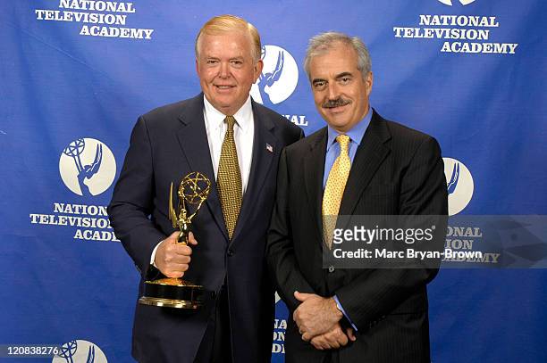Anchor Lou Dobbs and Past President of CBS News, Andrew Heyward at the 2005 Business and Financial Reporting Emmy Award Ceremony.