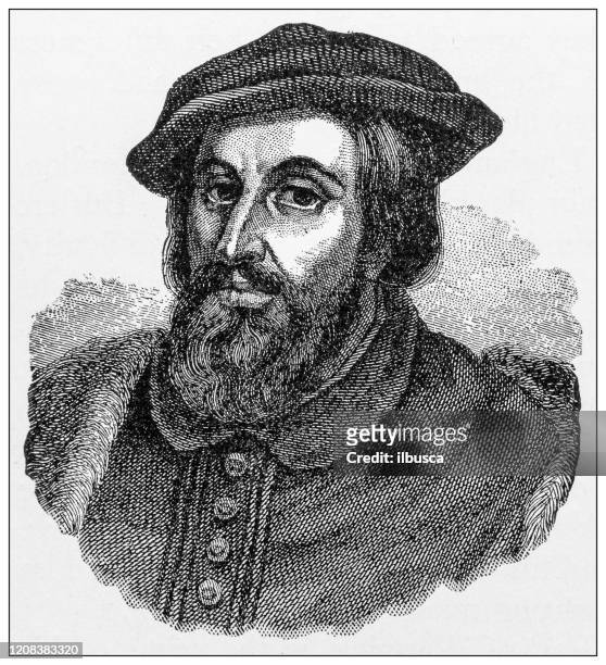 antique illustration of important people of the past: hernán cortés - hernan cortes stock illustrations