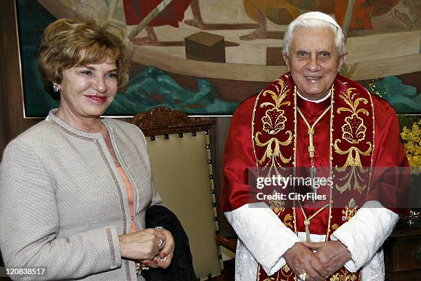 Pope Benedict XVI visits Bandeirantes Palace accompanied by Brazilian President Luiz Inacio Lula da Silva, First Lady Marisa Leticia, Sao Paulo...