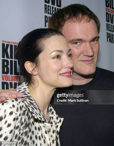 Julie Dreyfus and Quentin Tarantino during "Kill Bill: Vol. 1" DVD Release Party at The Playboy Mansion in Holmby Hills, California, United States.