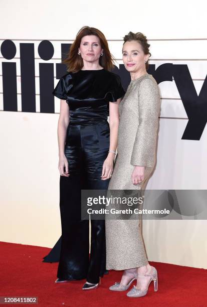 Sharon Horgan and Kristin Scott Thomas attend the "Military Wives" UK Premiere at Cineworld Leicester Square on February 24, 2020 in London, England.